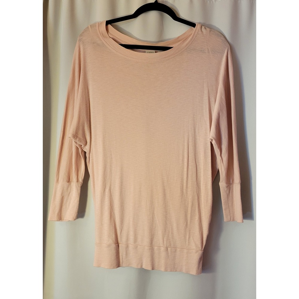 Lucy & Laurel Womens Medium Pink Cotton Modal Batwing Long Sleeve Slub Knit Top